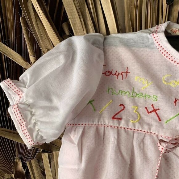 Vintage Kids's Polka Dot Pants Set Red 3T Puff Sleeves Embroidered Numbers - Picture 5 of 8